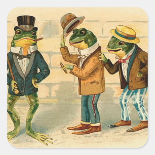 Sticker Carré "Trois grenouilles sociables"
