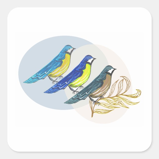 Sticker Carré Trois oiseaux (Devant)