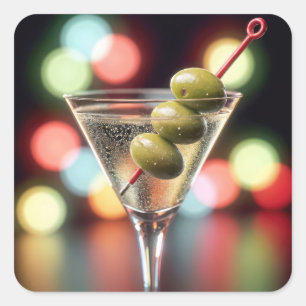Sticker Carré Trois olives dans un verre Martini