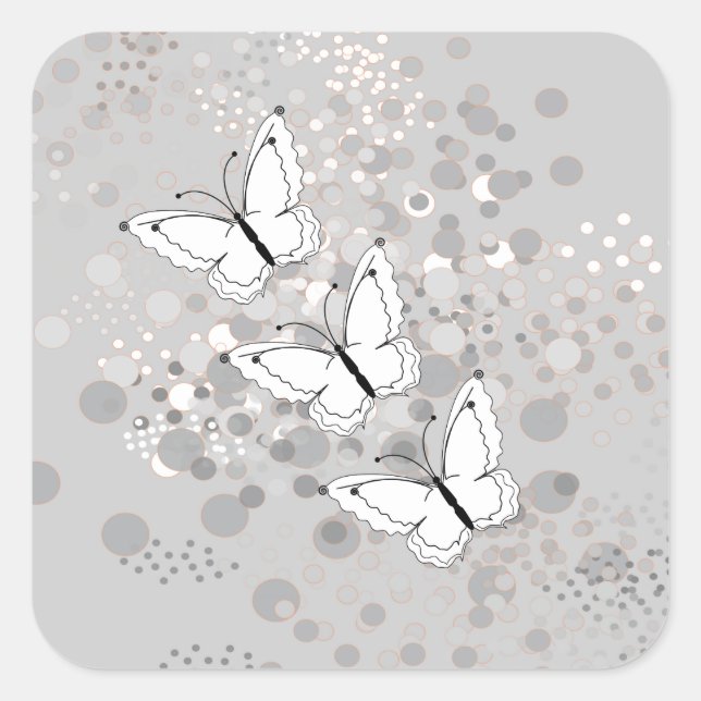 Sticker Carré Trois papillons blancs (Devant)
