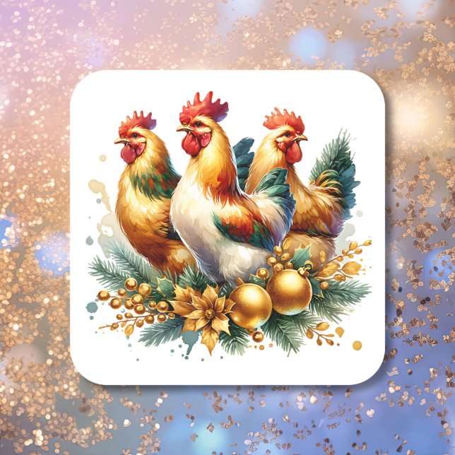 Sticker Carré Trois poules françaises | Douze jours de Noël (Créateur téléchargé)