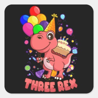 Sticker Carré TROIS REX 3 ans 3e anniversaire fille Dino