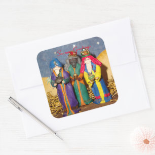 Sticker Carré Trois rois portant des cadeaux pour le bébé Jés