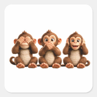 Sticker Carré Trois singes sages