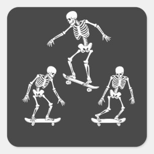 Sticker Carré Trois skateboard Éffrayant Skeleton Halloween