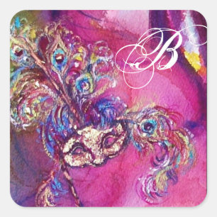 Sticker Carré TROISIÈME MASQUE Mascarade Monogramme Fuchsia Blue