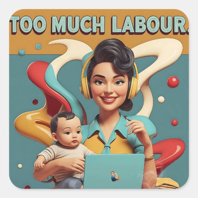 Sticker Carré Trop de main d'oeuvre - Conception rétro féministe (Devant)