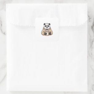 Sticker Carré Trop fatigué pour fonctionner Panda Café Dessin an