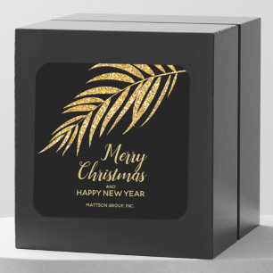Sticker Carré Tropcal Gold Glitter Palm Christmas Thank You