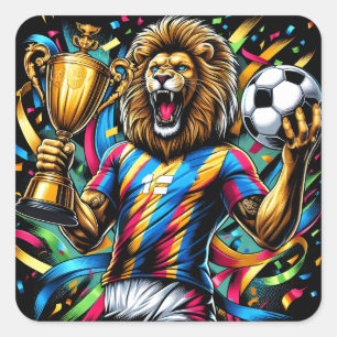 Sticker Carré Trophée de football champion de soccer Lion Victoi