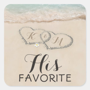 Sticker Carré Tropical Beach Heart Mariage Son favori