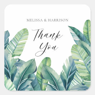 Sticker Carré Tropical Exotic Foliage Feuille Design Mariage