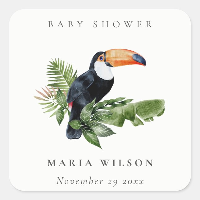 Sticker Carré Tropical Rainforest Toucan Foliage Baby shower (Devant)