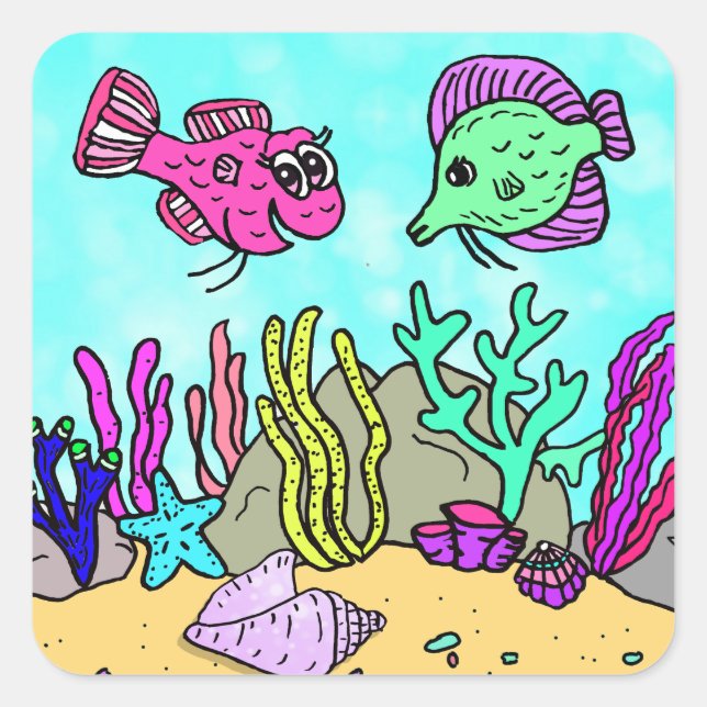 Sticker Carré Tropical Under the Sea Scene (Devant)