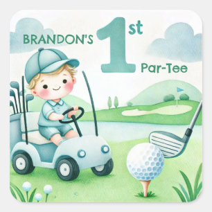 Sticker Carré Trou en un Garçon de golf 1er Par-tee Anniversaire