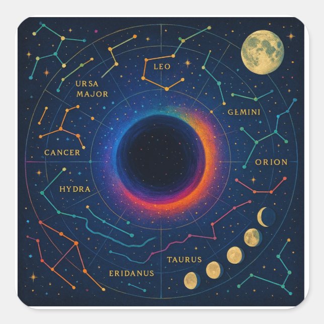 Sticker Carré Trou Noir Cosmique & Constellations Art - Céleste (Devant)