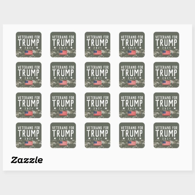 Sticker Carré Trump 2024 anciens combattants pour Trump Camo (Feuille)