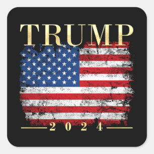 Sticker Carré Trump 2024 Elegant Gold Vintage American Drapeau