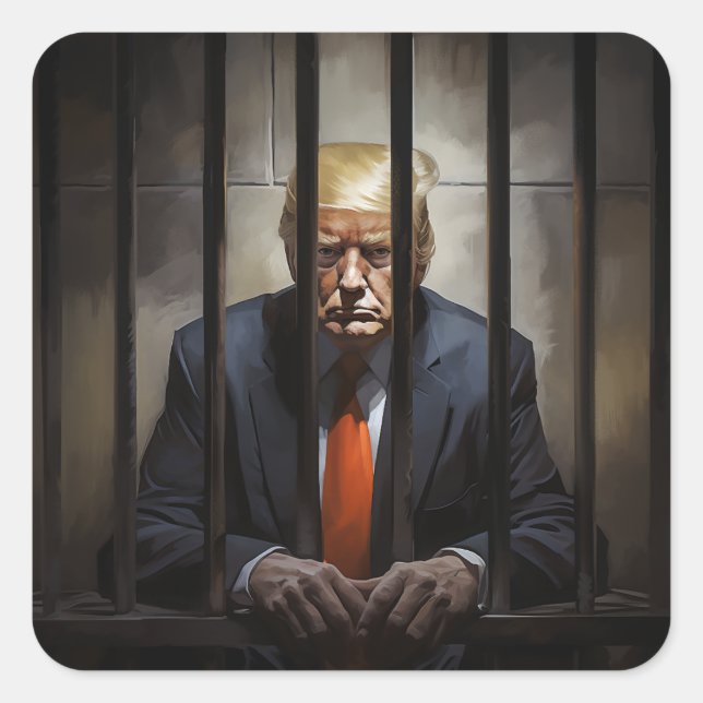 Sticker Carré Trump en prison. (Devant)