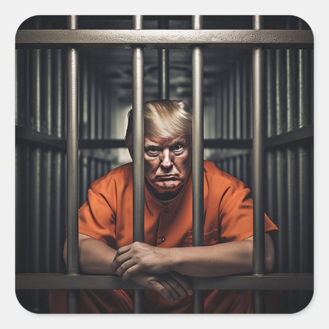 Sticker Carré Trump en prison (Devant)