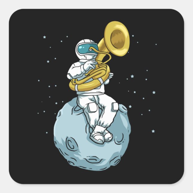 Sticker Carré Tuba Cadeau Astronaut Marching Musique Musique Sou (Devant)