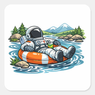 Sticker Carré Tubage de rivière astronaute