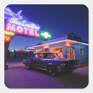 Sticker Carré Tucumcari, Nouveau Mexique, Etats-Unis. Itinérair