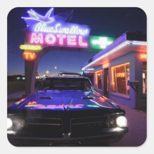 Sticker Carré Tucumcari, Nouveau-Mexique, États-Unis. Route 66