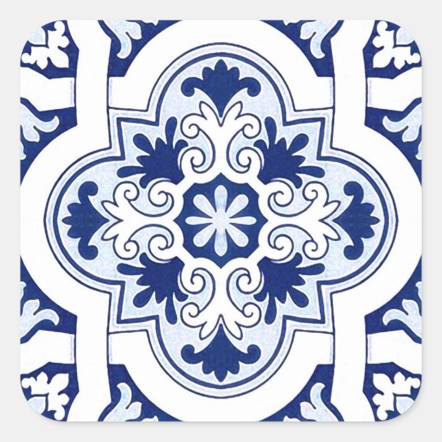Sticker Carré Tuile bleue portugaise (Devant)