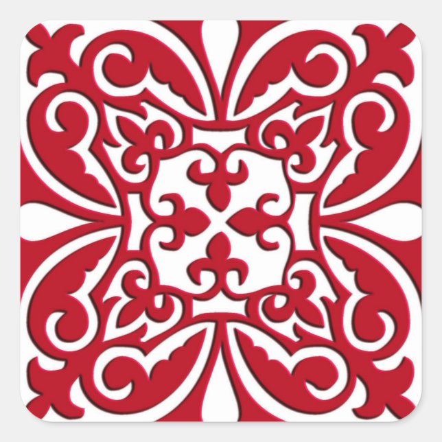 Sticker Carré Tuiles marocaines - rouge foncé et blanc (Devant)