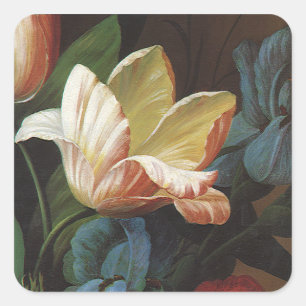 Sticker Carré Tulipe de jardin vintage en fleurs, fleurs victori