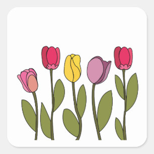 Sticker Carré Tulipe florale colorée