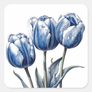 Sticker Carré Tulipes en bleu Delft