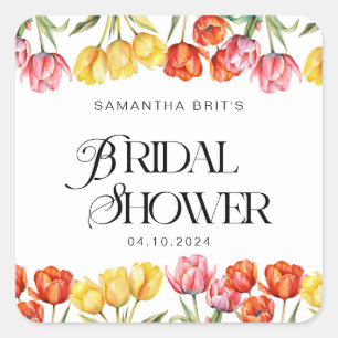 Sticker Carré Tulipes Florales Roses Orange Moderne pour une Fêt