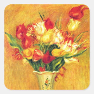 Sticker Carré Tulipes par Pierre Renoir, Art Impressionniste Vin