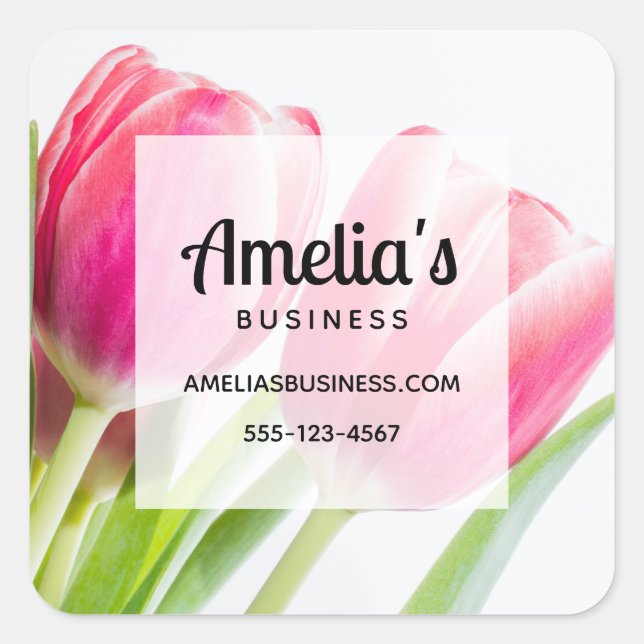 Sticker Carré Tulipes roses avec Green Feuille Photo Business (Devant)
