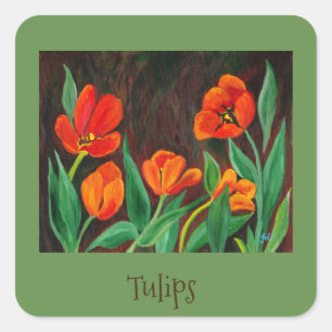 Sticker Carré Tulipes rouges