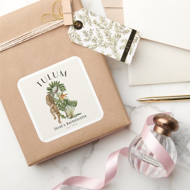 Sticker Carré Tulum Leopard Tropical Bachelorette Week-end (Cadeaux)