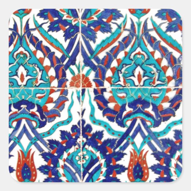 Sticker Carré Turc Iznik Motif Floral Ottoman Design (Devant)