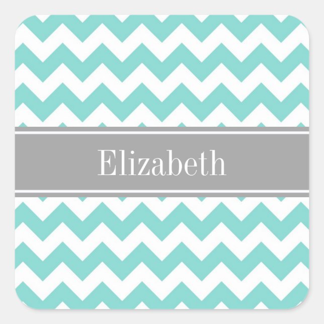 Sticker Carré Turq / Aqua Wht Chevron Gray Nom Monogram (Devant)