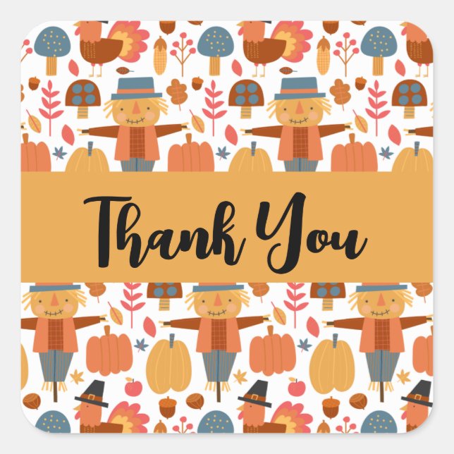 Sticker Carré Turquie et carecrow Thanksgiving Merci Motif (Devant)