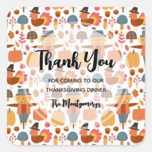 Sticker Carré Turquie et carecrow Thanksgiving Merci Motif