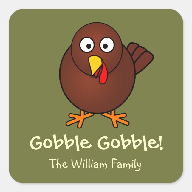 Sticker Carré Turquie gobale Thanksgiving vert brun fun mignon (Devant)