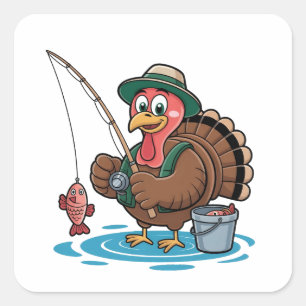 Sticker Carré Turquie Pêche Thanksgiving Turquie pêcheur