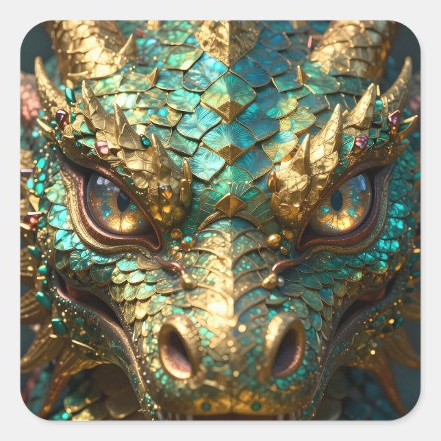 Sticker Carré Turquoise and Gold Dragon  (Devant)