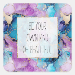 Sticker Carré Turquoise Aqua violet marbre or