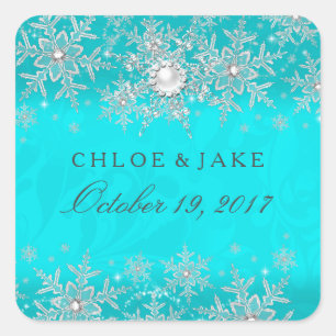 Sticker Carré Turquoise Crystal Pearl Snowflake Mariage en argen