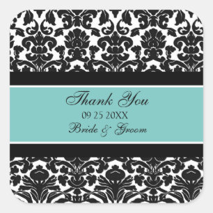 Sticker Carré Turquoise Damask Merci Wedding Favor Tags