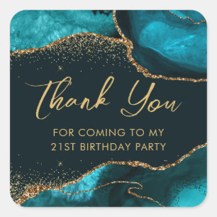 Sticker Carré Turquoise et Faux Gold Parties scintillant Agate A