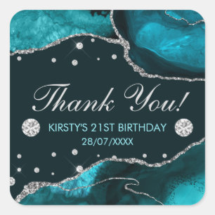 Sticker Carré Turquoise & Faux Parties scintillant d'argent Agat